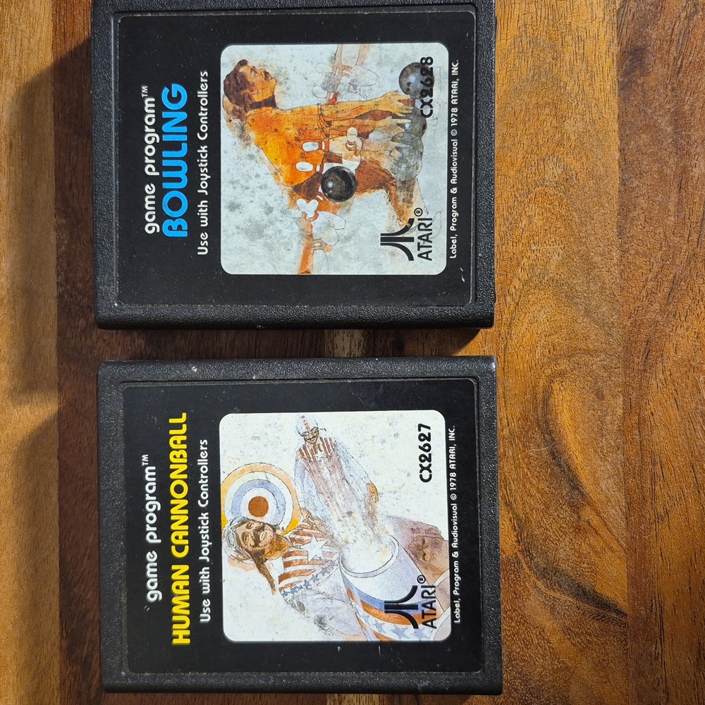 Vintage 1978 Atari 2600 Game Cartridges- Human Cannonball and Bowling - Untested